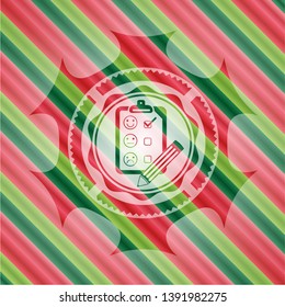 customer feedback icon inside christmas colors style badge.