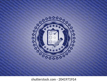 customer feedback icon inside denim background. 