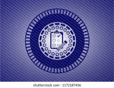 customer feedback icon inside emblem with jean high quality background