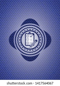 customer feedback icon inside emblem with denim high quality background