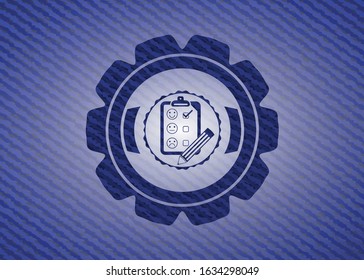 customer feedback icon inside emblem with jean high quality background