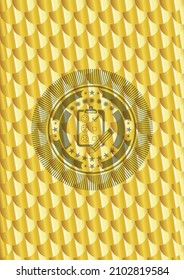 Kundenrückmeldungssymbol in goldglänzendem Emblem. Skaliert Muster. Vektorgrafik. Detaillierte Angaben. 