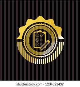 customer feedback icon inside golden badge or emblem