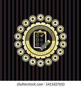 customer feedback icon inside golden badge or emblem