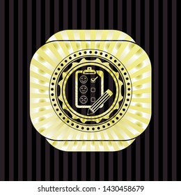 customer feedback icon inside golden emblem or badge