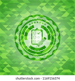 customer feedback icon inside green mosaic emblem