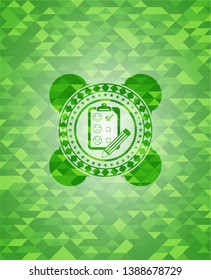 customer feedback icon inside green mosaic emblem