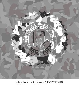 customer feedback icon inside grey camo emblem