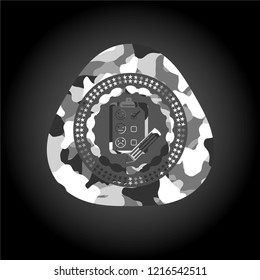 customer feedback icon inside grey camo emblem