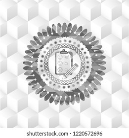 customer feedback icon inside grey emblem. Retro with geometric cube white background