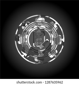 customer feedback icon inside grey camouflaged emblem