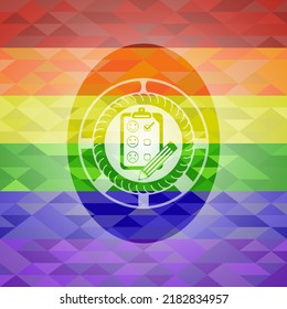 customer feedback icon inside lgbt colors emblem. 
