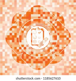 customer feedback icon inside orange mosaic emblem