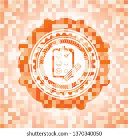 customer feedback icon inside orange mosaic emblem