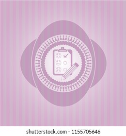 customer feedback icon inside pink emblem. Retro