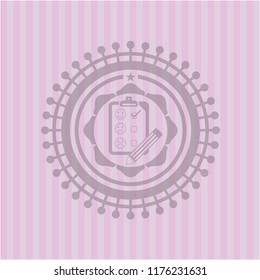 customer feedback icon inside pink emblem. Retro