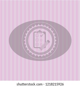 customer feedback icon inside pink emblem. Vintage.