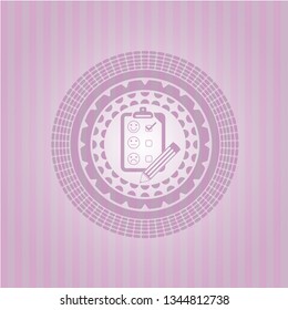 customer feedback icon inside pink emblem