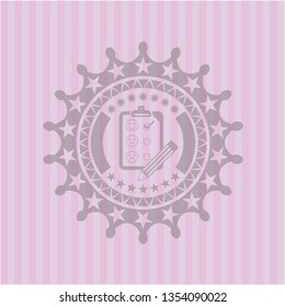 customer feedback icon inside pink emblem. Retro