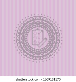 customer feedback icon inside pink emblem. Vintage.