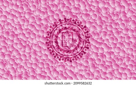 customer feedback icon inside pink emblem with bubbles background. Vector Illustration. Detailed. 