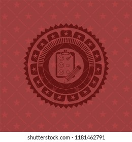 customer feedback icon inside realistic red emblem