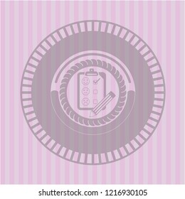 customer feedback icon inside realistic pink emblem