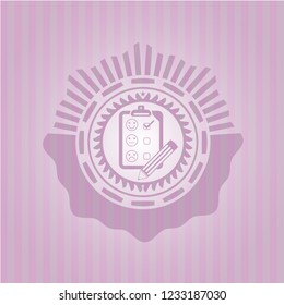 customer feedback icon inside realistic pink emblem