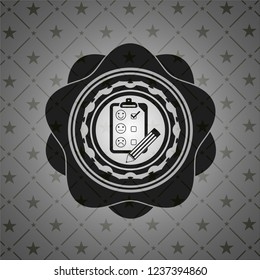 customer feedback icon inside realistic black emblem