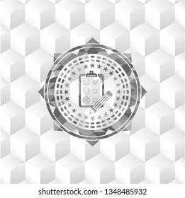 customer feedback icon inside realistic grey emblem with cube white background