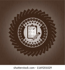 customer feedback icon inside retro style wood emblem