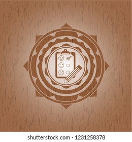 customer feedback icon inside retro wood emblem