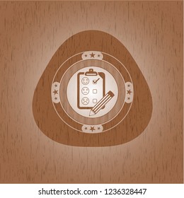 customer feedback icon inside retro style wood emblem