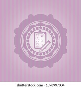 customer feedback icon inside retro style pink emblem