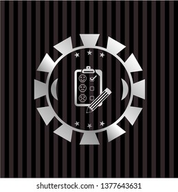 customer feedback icon inside silver shiny emblem