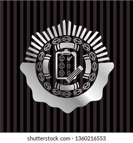 customer feedback icon inside silvery emblem or badge