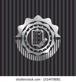 customer feedback icon inside silvery badge or emblem