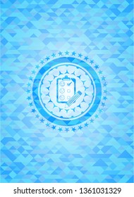 customer feedback icon inside sky blue mosaic emblem