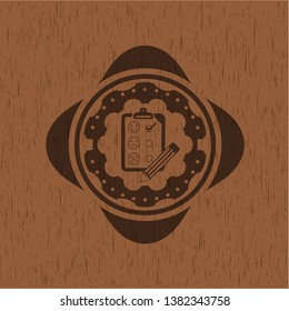 customer feedback icon inside vintage wooden emblem