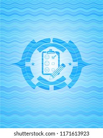 customer feedback icon inside water representation emblem.