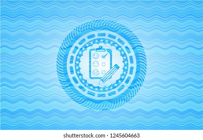 customer feedback icon inside water wave concept badge background.