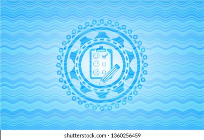 customer feedback icon inside water wave concept badge background.