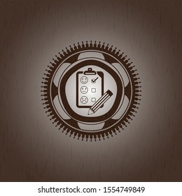 customer feedback icon inside wood emblem. Vintage.