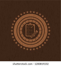 customer feedback icon inside wooden emblem