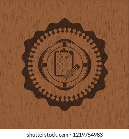 customer feedback icon inside wooden emblem. Retro