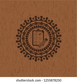 customer feedback icon inside wooden emblem
