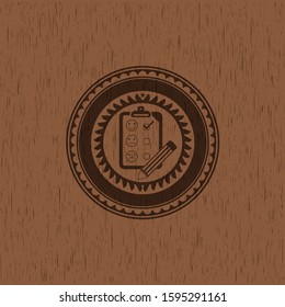 customer feedback icon inside wooden emblem