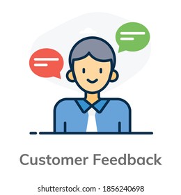 Icono de comentarios del cliente en estilo plano moderno, experiencia del cliente
