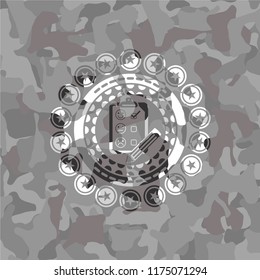 customer feedback icon on grey camouflage pattern