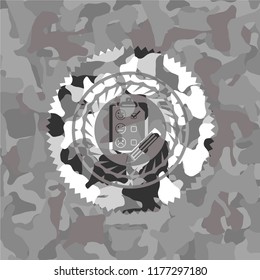 customer feedback icon on grey camouflage pattern